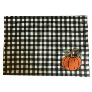 Thanksgiving Placemats Set of 4 Black Buffalo Check Pumpkins 14x19" Fall